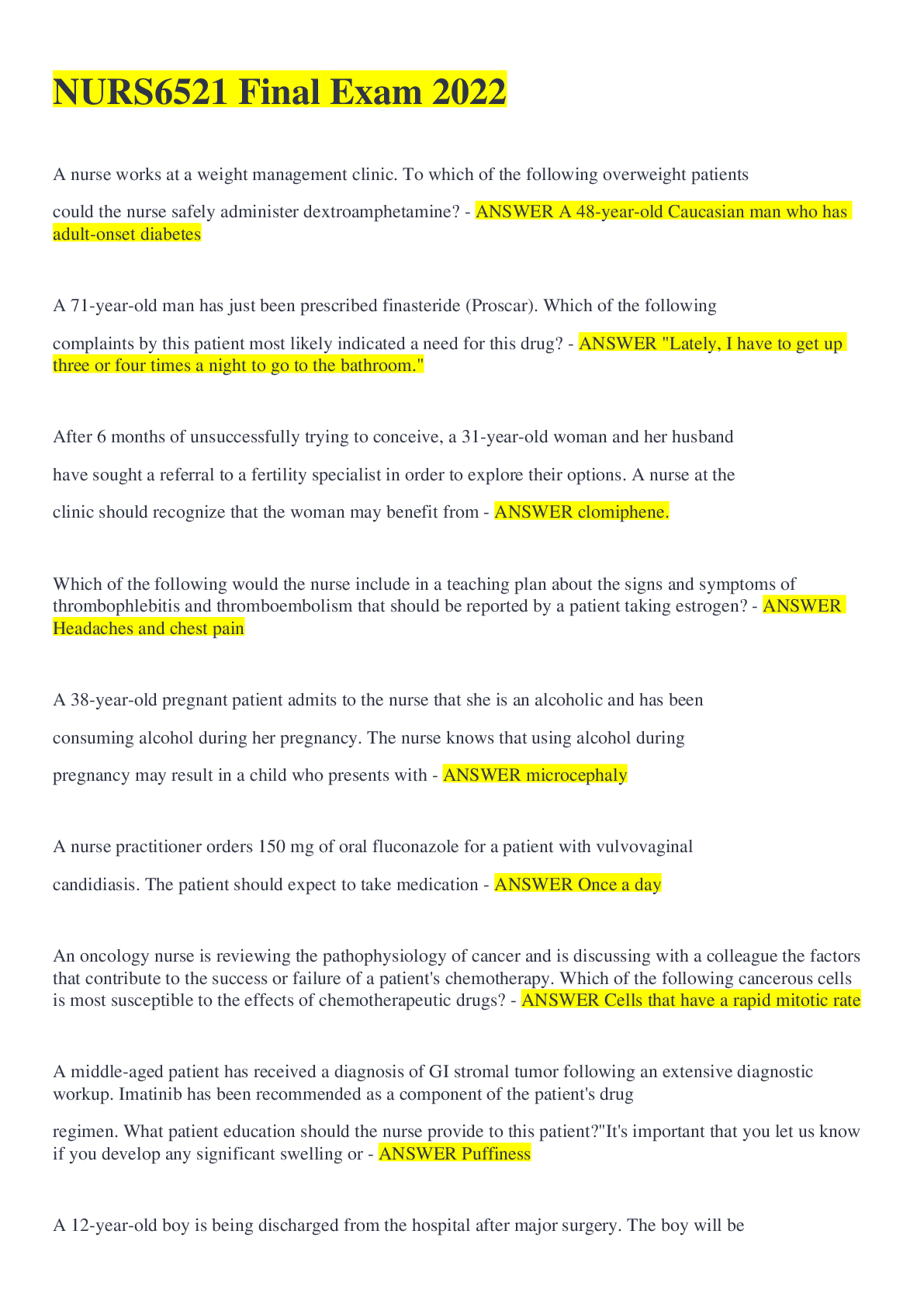 Preview image of NURS6521 Final Exam 2022 Answered document